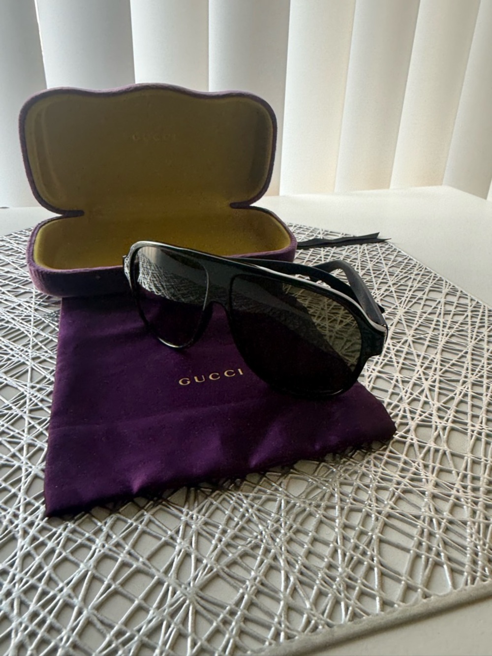 Gucci Black Aviator Sunglasses with Purple Case and Pouch. - Picture 11 of 13
